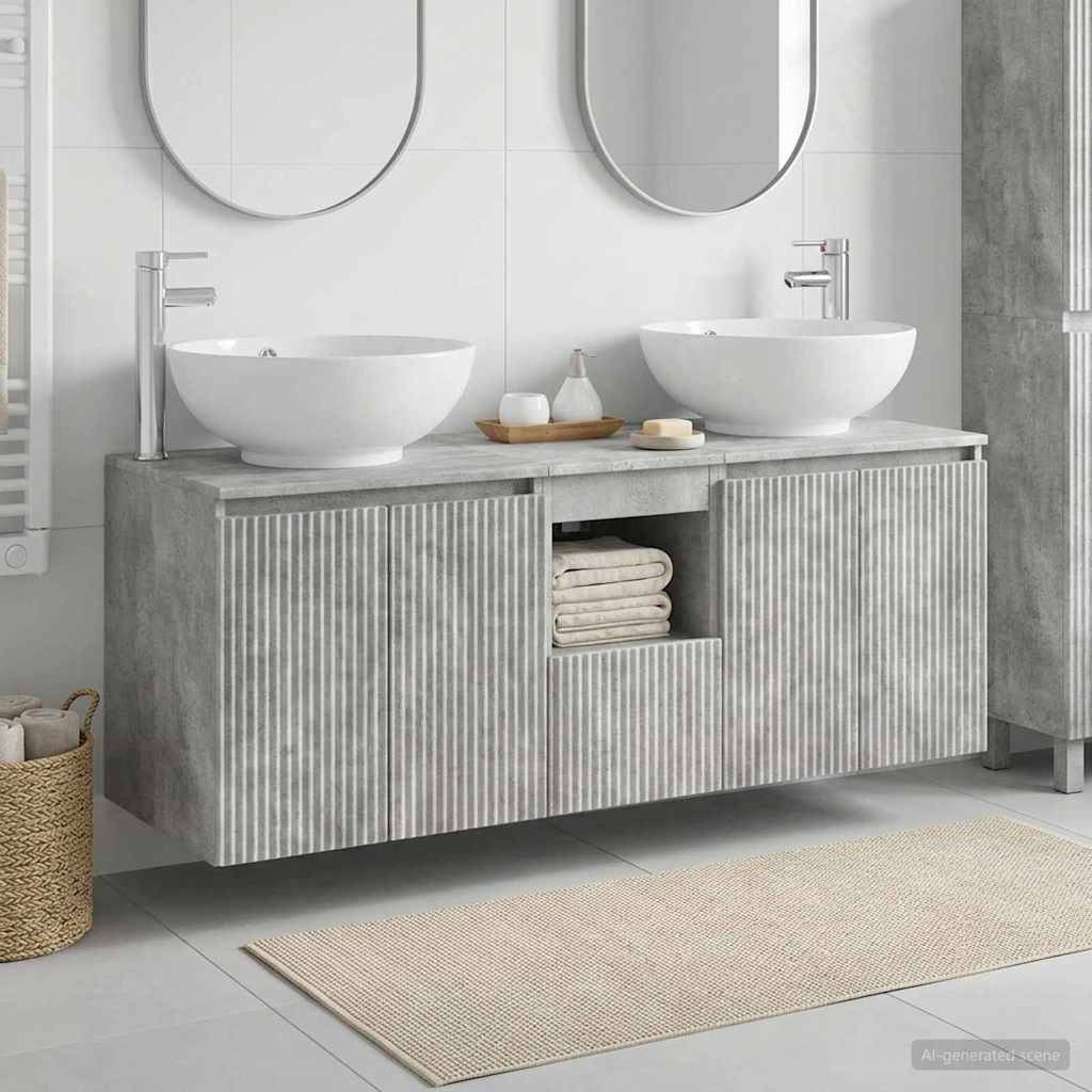 Badezimmerschrank-Set 3 stk. Betongrau 49,5 x 44,5 x 65 cm