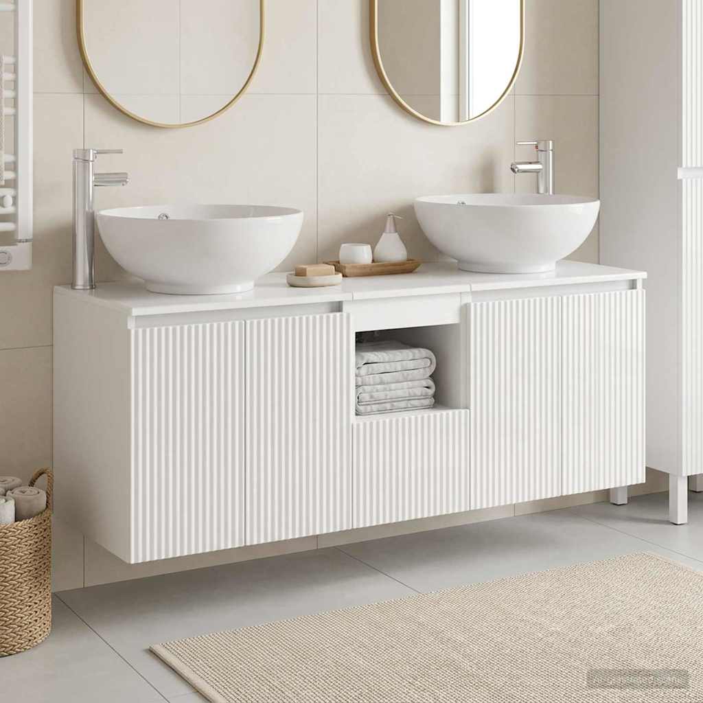 Badezimmerschrank-Set 3 stk. Hochglanz Weiß 49,5 x 44,5 x 65 cm