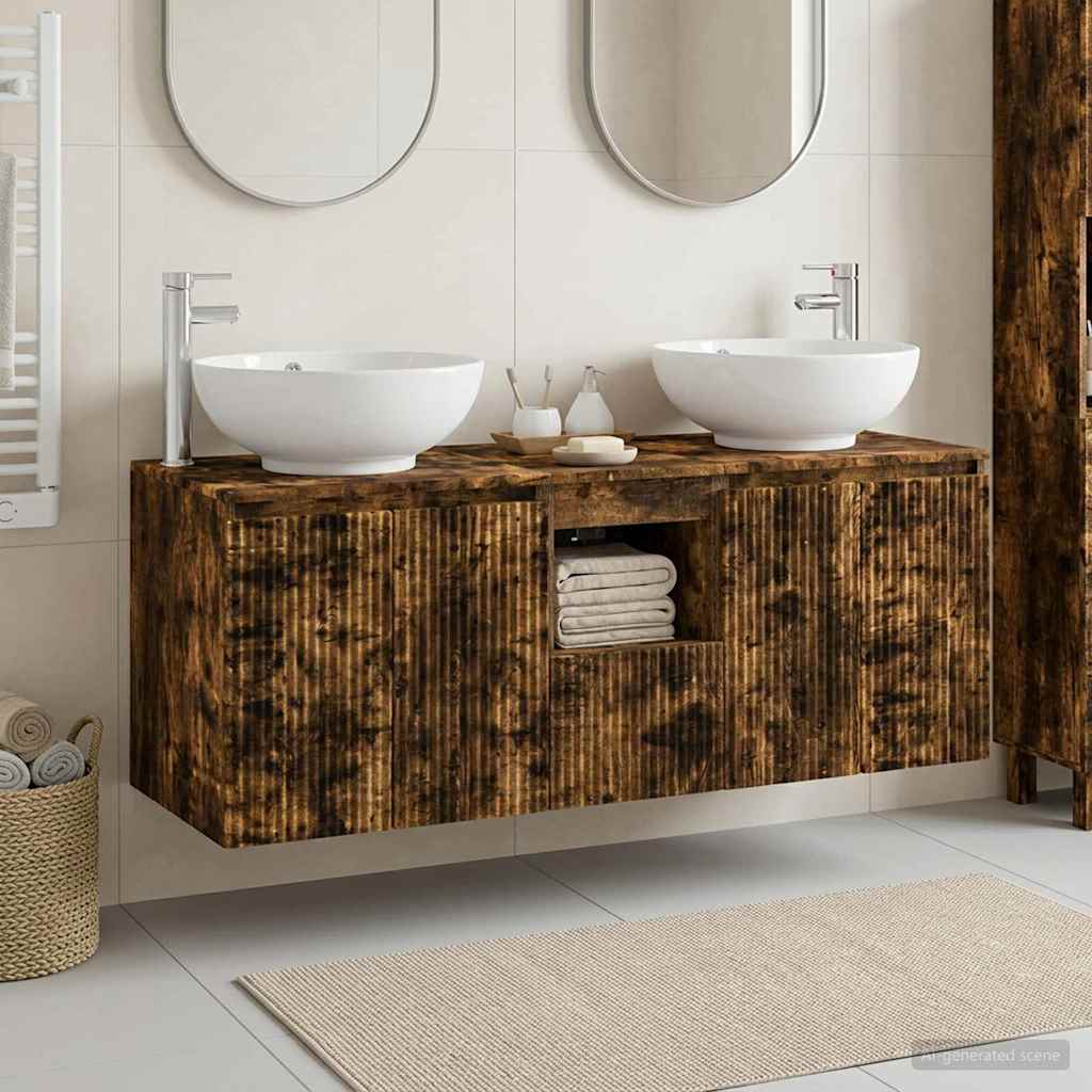 Badezimmerschrank-Set 3 stk. Geräucherte Eiche