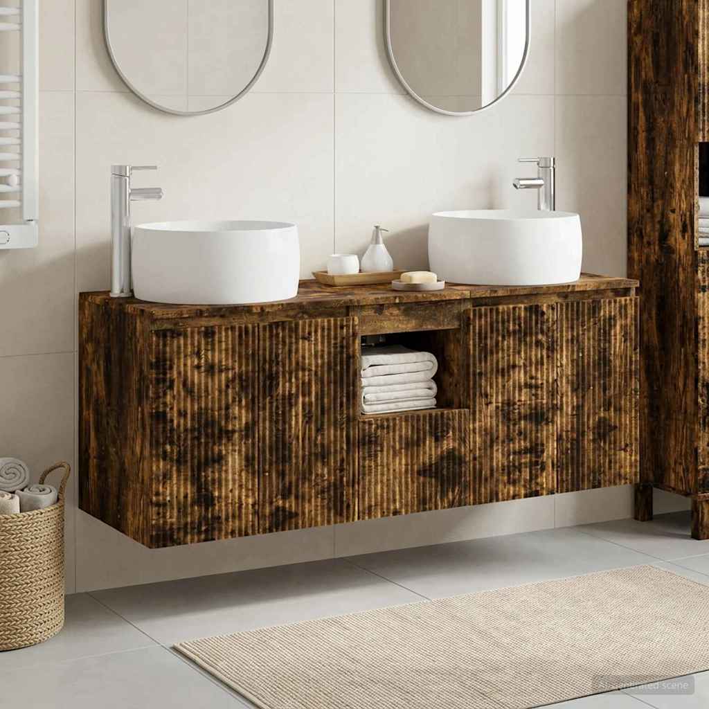 Badezimmerschrank-Set 3 stk. Geräucherte Eiche