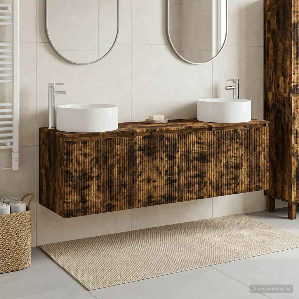 Badezimmerschrank-Set 3 stk. Geräucherte Eiche