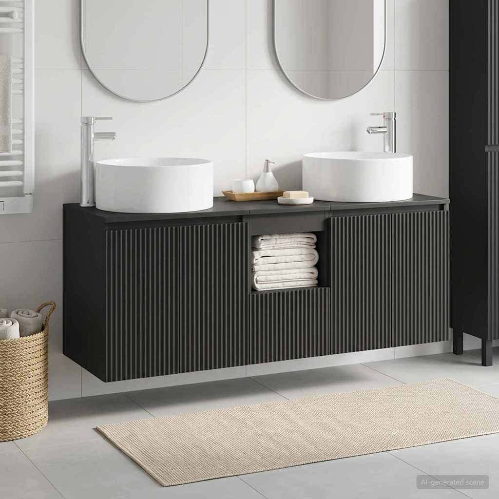 Badezimmerschrank-Set 3 stk. Schwarz 49,5 x 44,5 x 65,5 cm