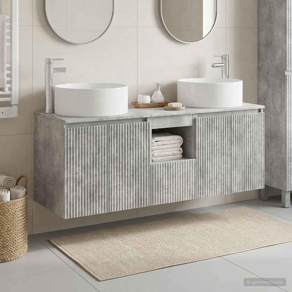 Badezimmerschrank-Set 3 stk. Betongrau 49,5 x 44,5 x 65,5 cm