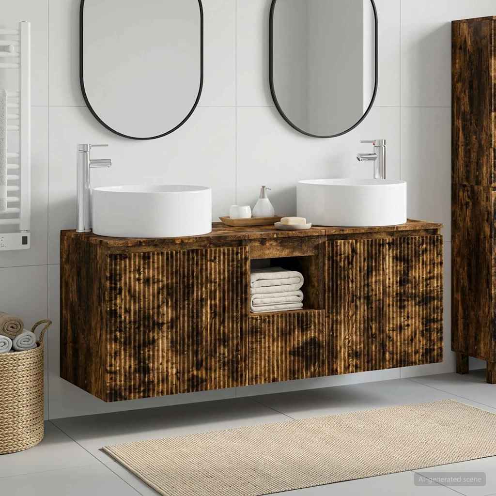 Badezimmerschrank-Set 3 stk. Geräucherte Eiche