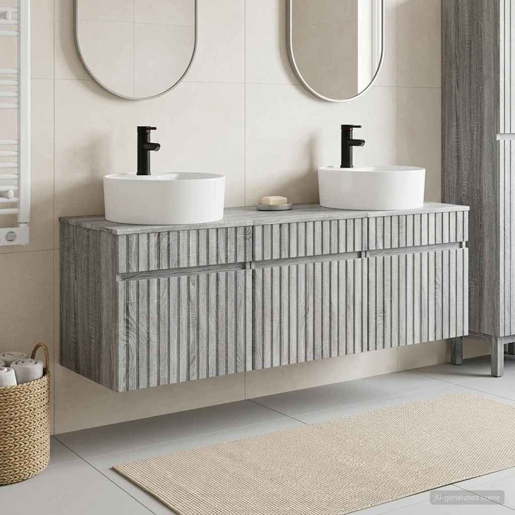 Badezimmerschrank-Set 3 stk. Grau Sonoma 49 x 44,5 x 65 cm