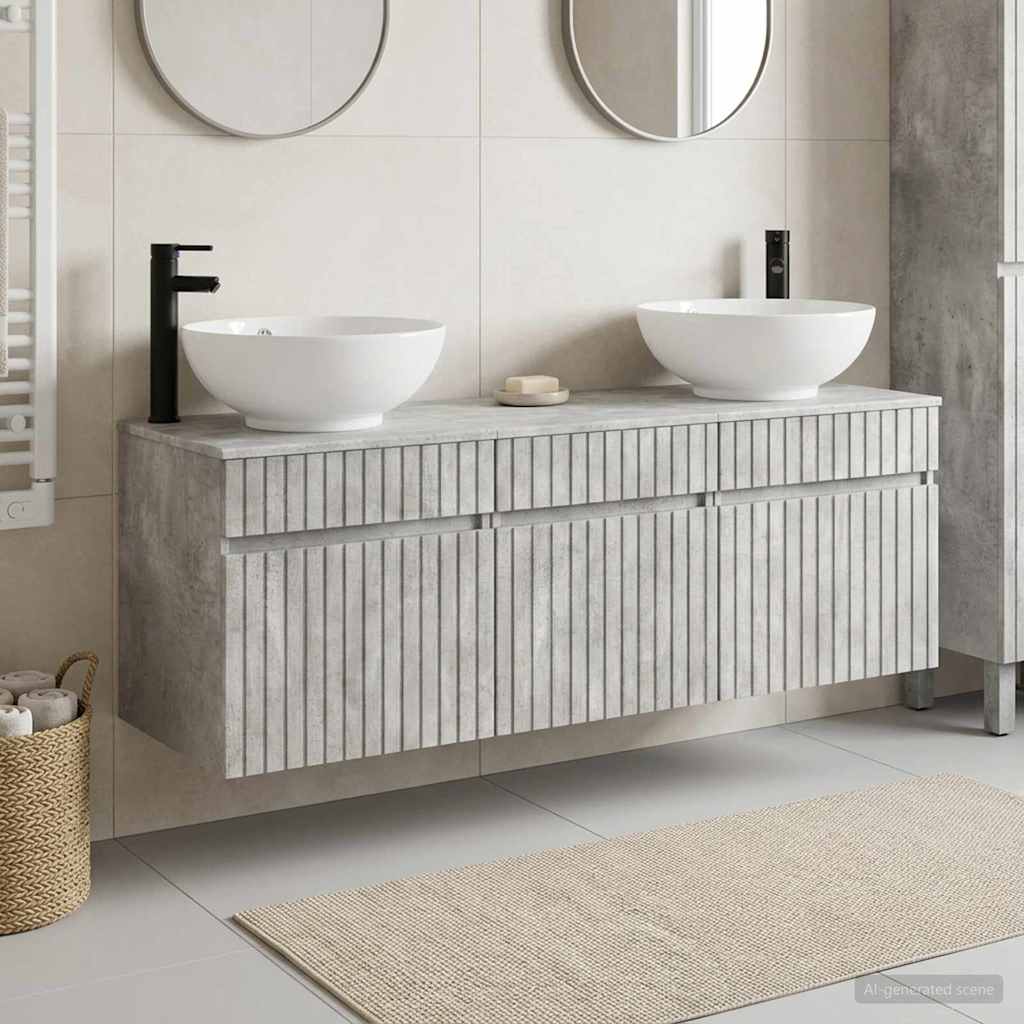 Badezimmerschrank-Set 3 stk. Betongrau 49 x 44,5 x 66,5 cm