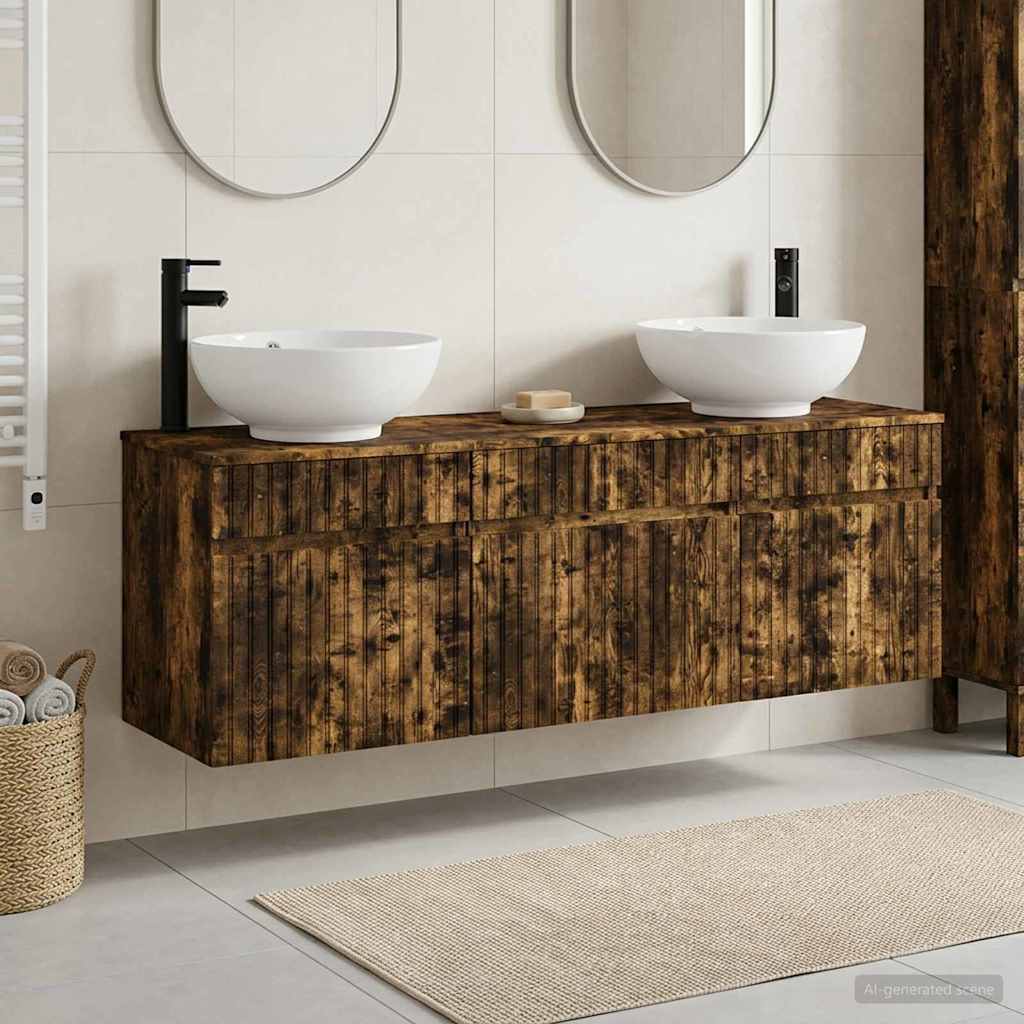 Badezimmerschrank-Set 3 stk. Geräucherte Eiche