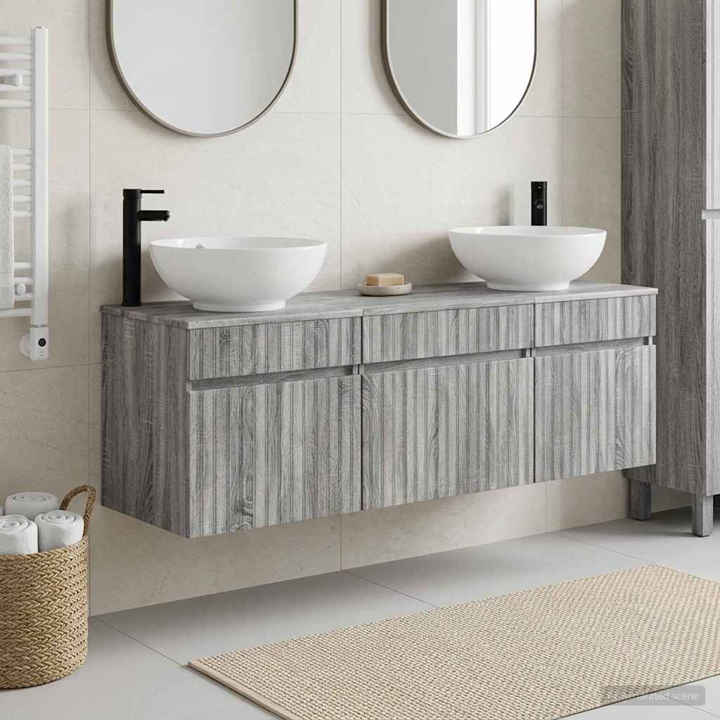 Badezimmerschrank-Set 3 stk. Grau Sonoma 49 x 44,5 x 66,5 cm