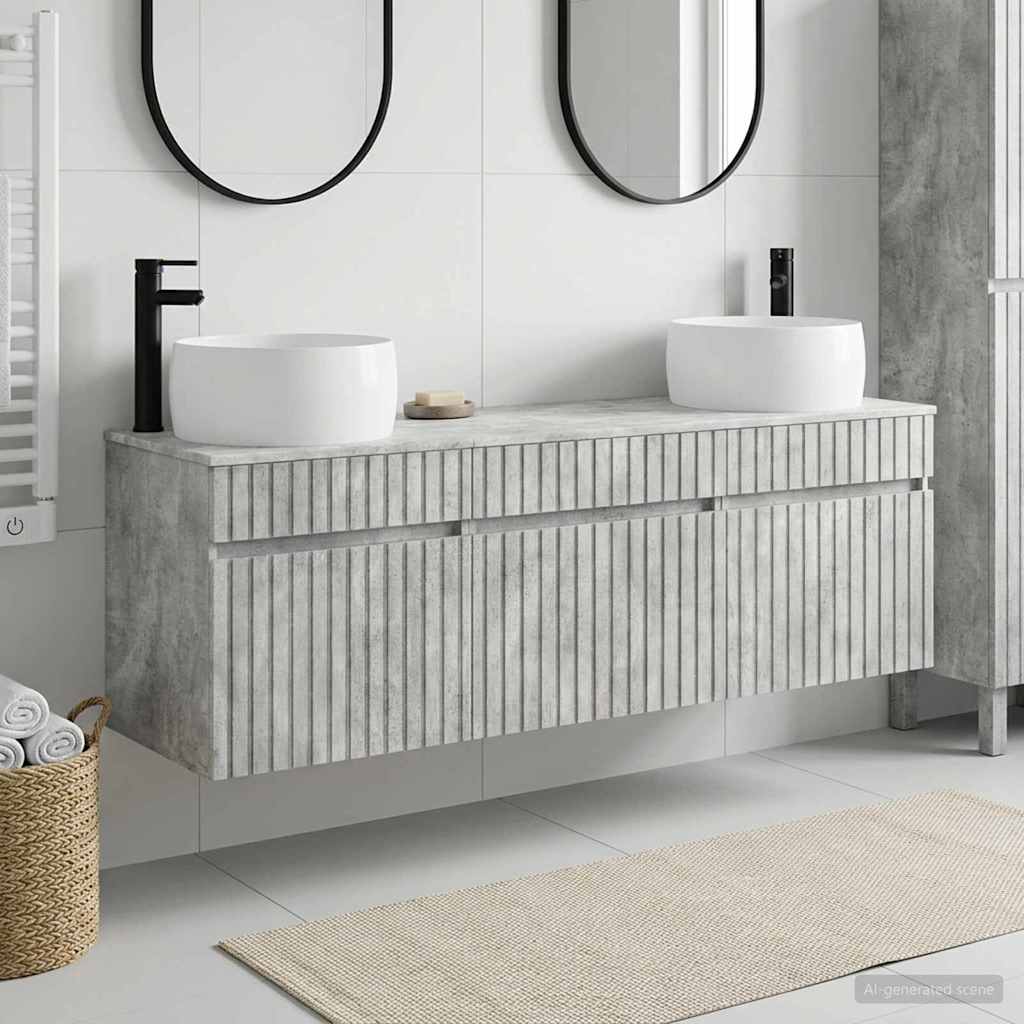 Badezimmerschrank-Set 3 stk. Betongrau 49 x 44,5 x 66 cm