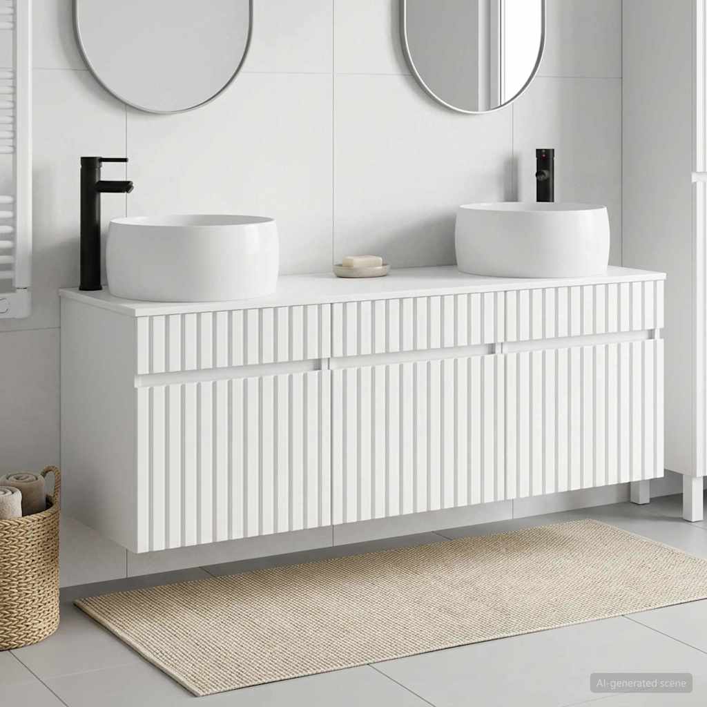 Badezimmerschrank-Set 3 stk. Hochglanz Weiß 49 x 44,5 x 66 cm