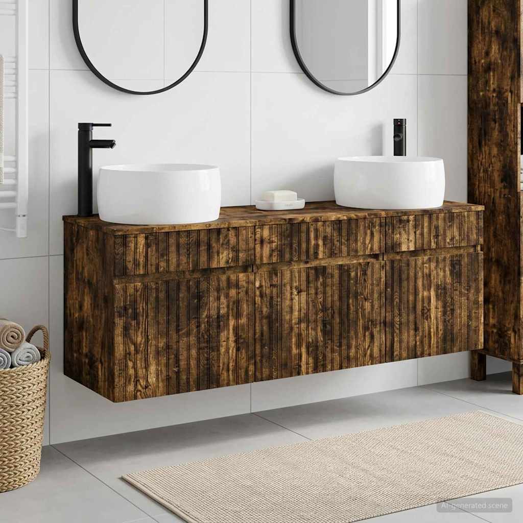 Badezimmerschrank-Set 3 stk. Geräucherte Eiche