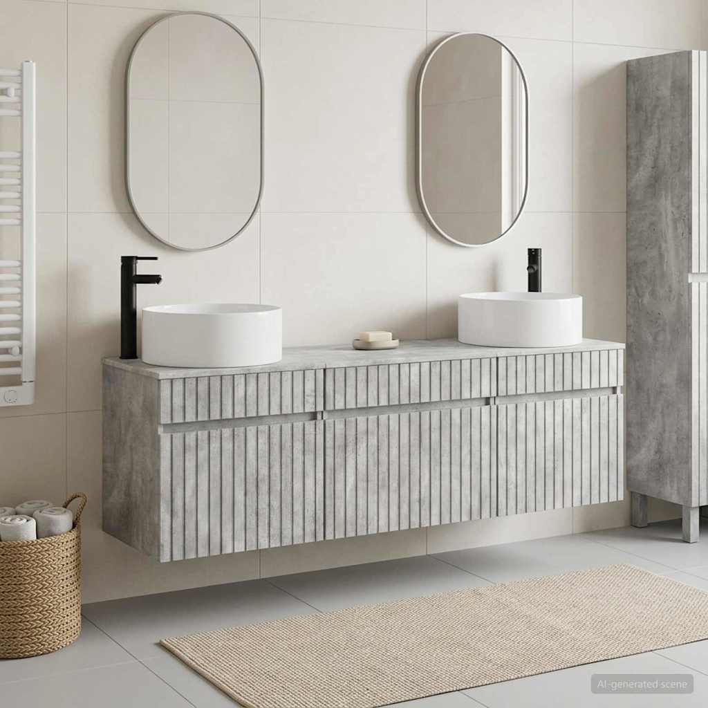 Badezimmerschrank-Set 3 stk. Betongrau 49 x 44,5 x 65,5 cm