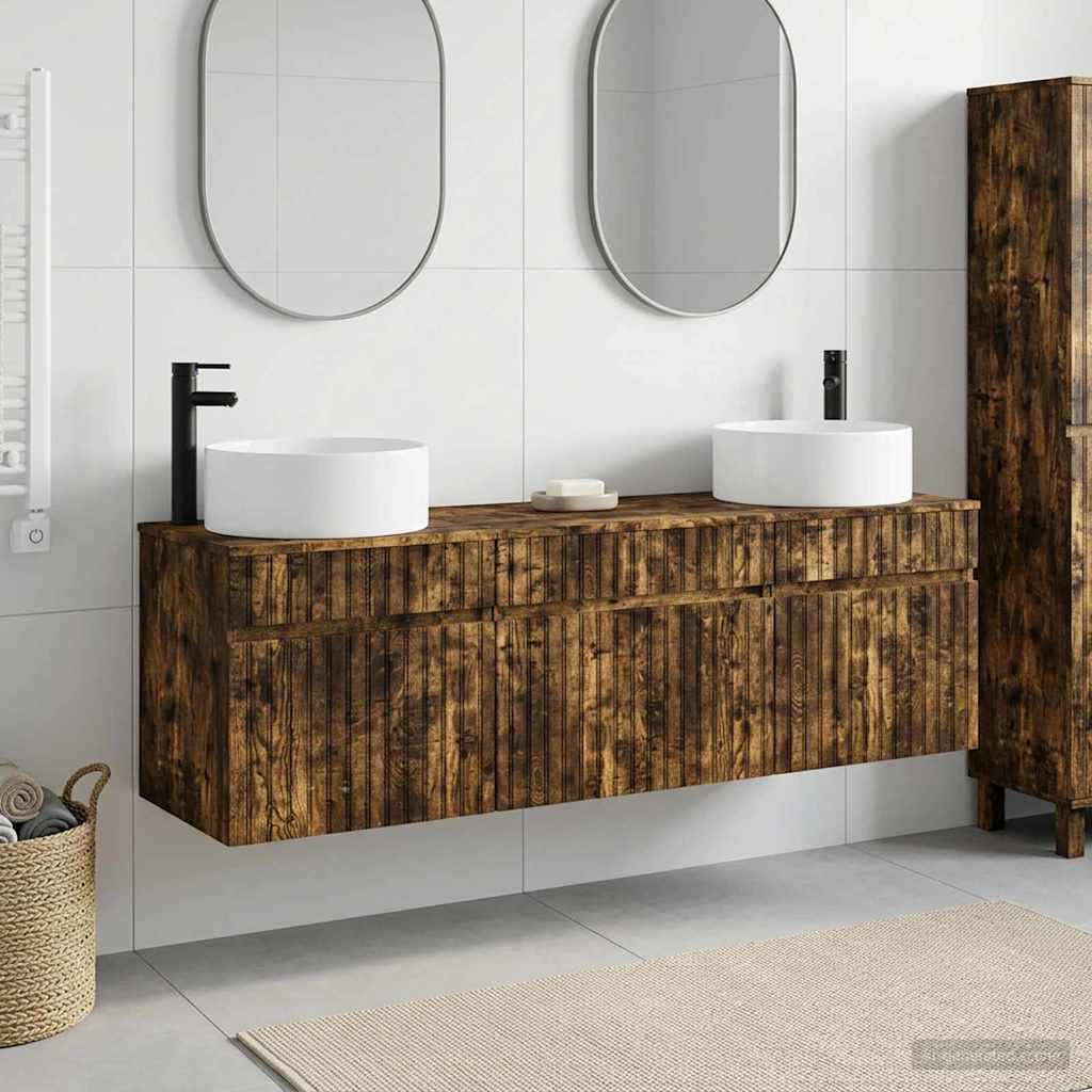 Badezimmerschrank-Set 3 stk. Geräucherte Eiche