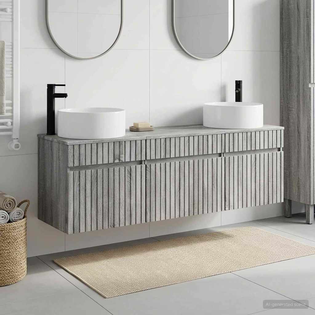 Badezimmerschrank-Set 3 stk. Grau Sonoma 49 x 44,5 x 65,5 cm