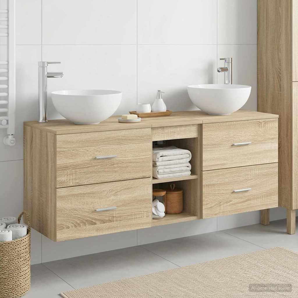 Badezimmerschrank-Set 3 stk. Sonoma-Eiche 49,5 x 35 x 63 cm
