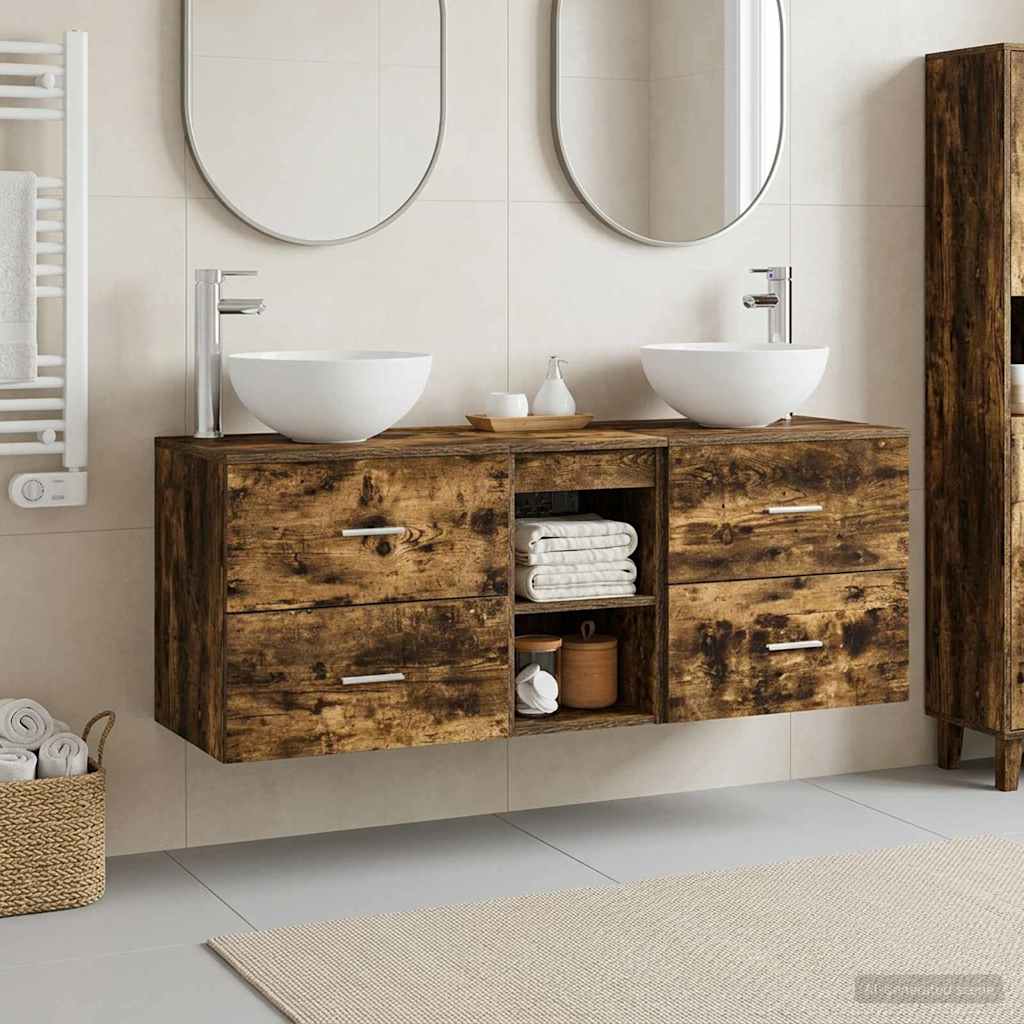 Badezimmerschrank-Set 3 stk. Geräucherte Eiche