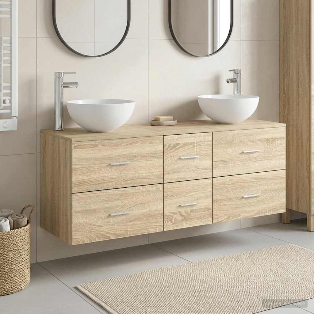 Badezimmerschrank-Set 3 stk. Sonoma-Eiche 49,5 x 35 x 63 cm