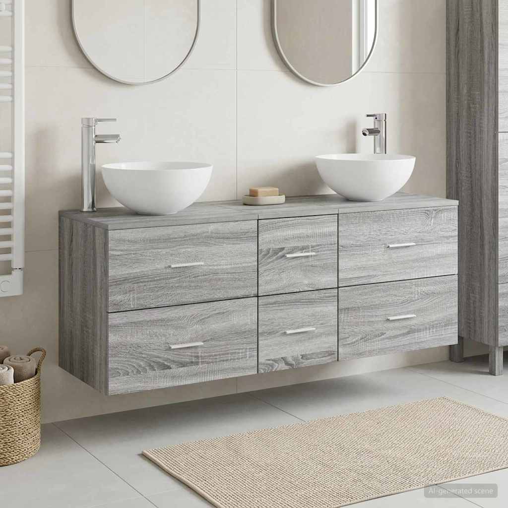 Badezimmerschrank-Set 3 stk. Grau Sonoma 49,5 x 35 x 63 cm