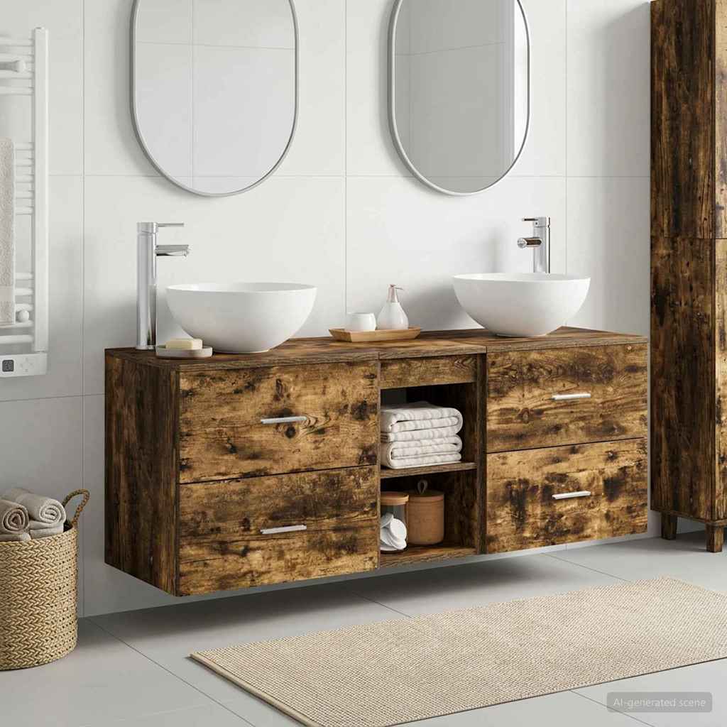 Badezimmerschrank-Set 3 stk. Geräucherte Eiche