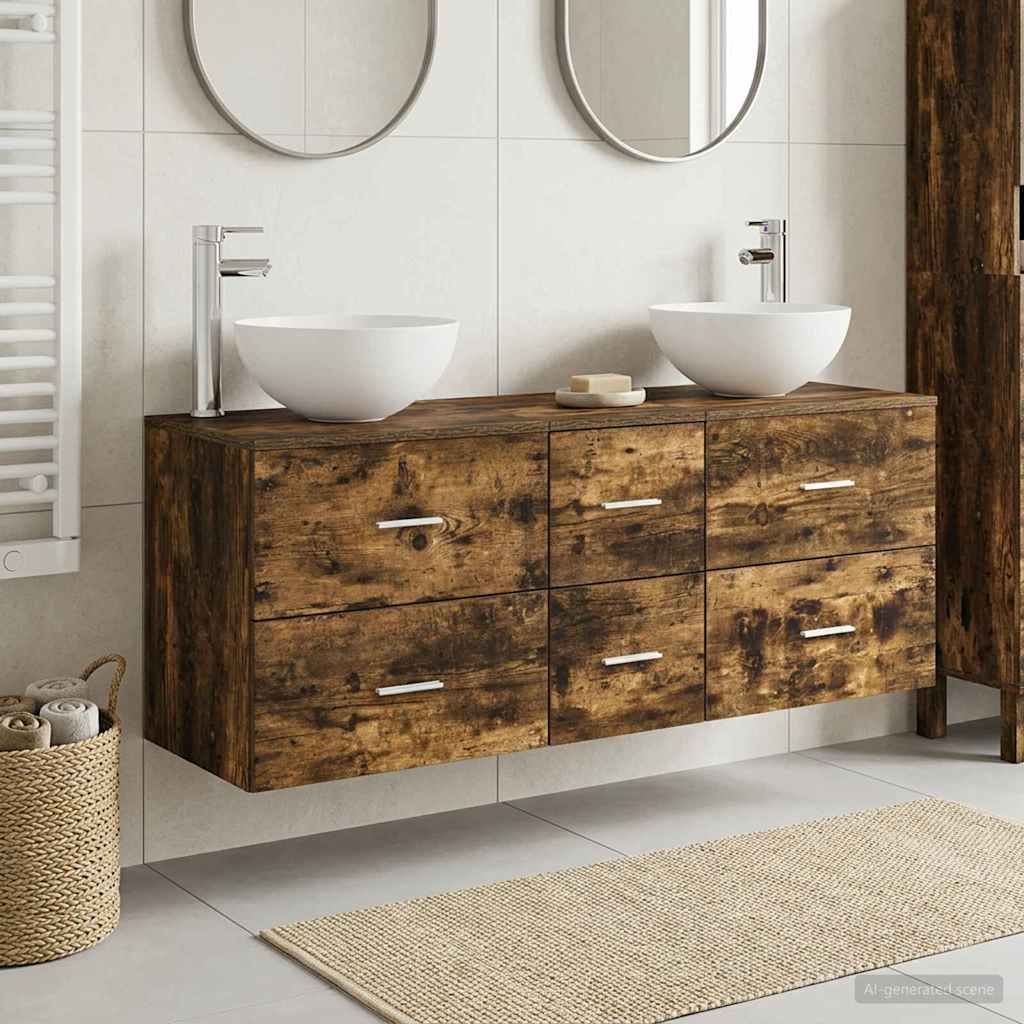 Badezimmerschrank-Set 3 stk. Geräucherte Eiche