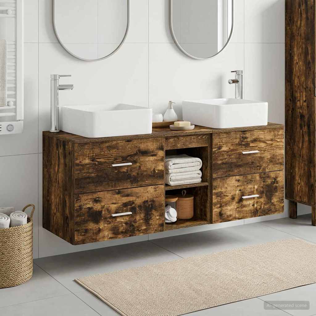 Badezimmerschrank-Set 3 stk. Geräucherte Eiche
