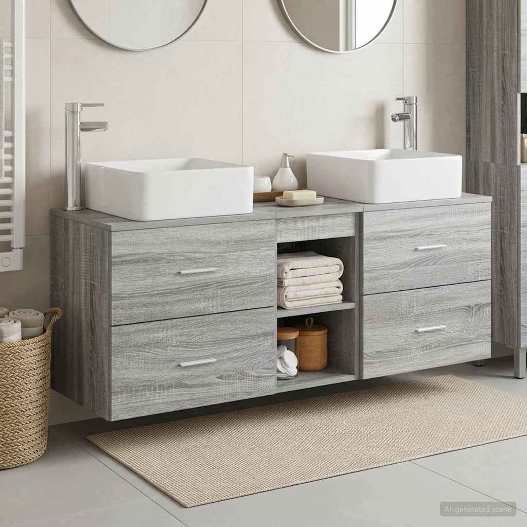 Badezimmerschrank-Set 3 stk. Grau Sonoma 49,5 x 41 x 63 cm