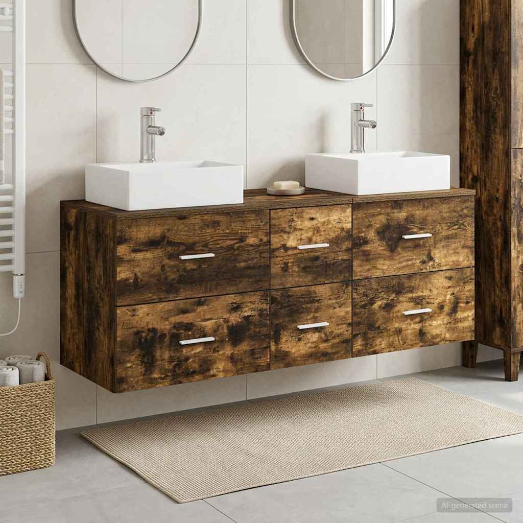 Badezimmerschrank-Set 3 stk. Geräucherte Eiche