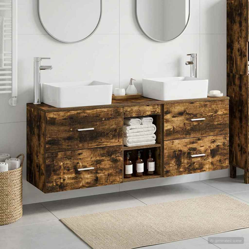 Badezimmerschrank-Set 3 stk. Geräucherte Eiche