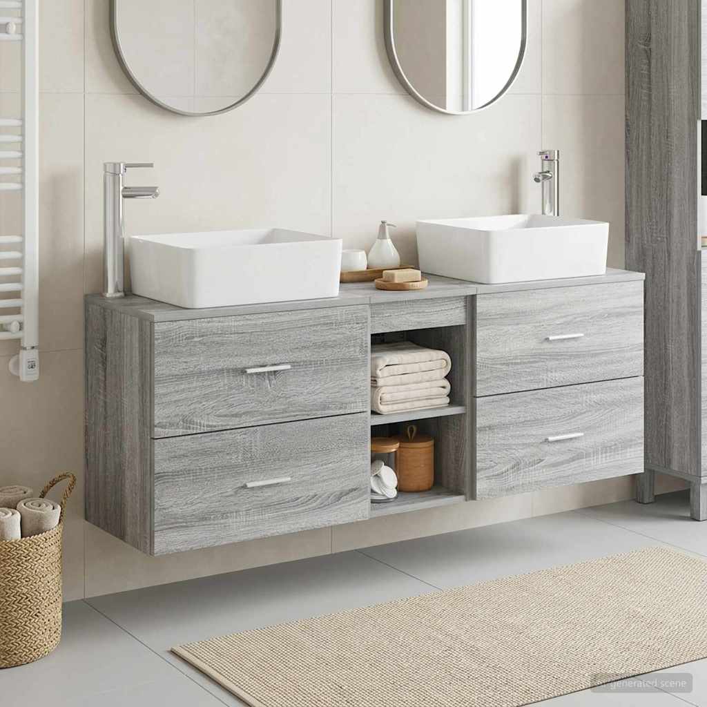 Badezimmerschrank-Set 3 stk. Grau Sonoma 53 x 34,5 x 63 cm