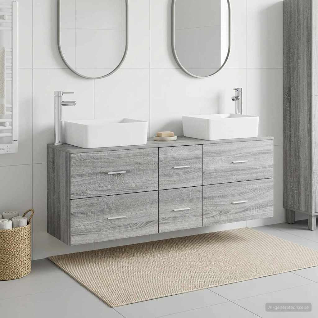 Badezimmerschrank-Set 3 Stk. Grau Sonoma 53 x 34,5 x 63 cm