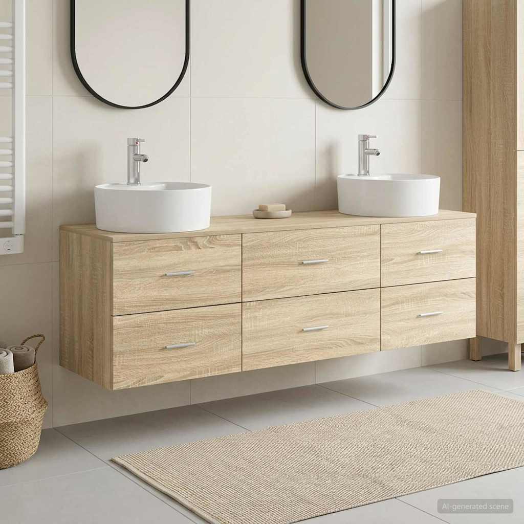 Badezimmerschrank-Set 3 stk. Sonoma-Eiche 62,5 x 44,5 x 50 cm