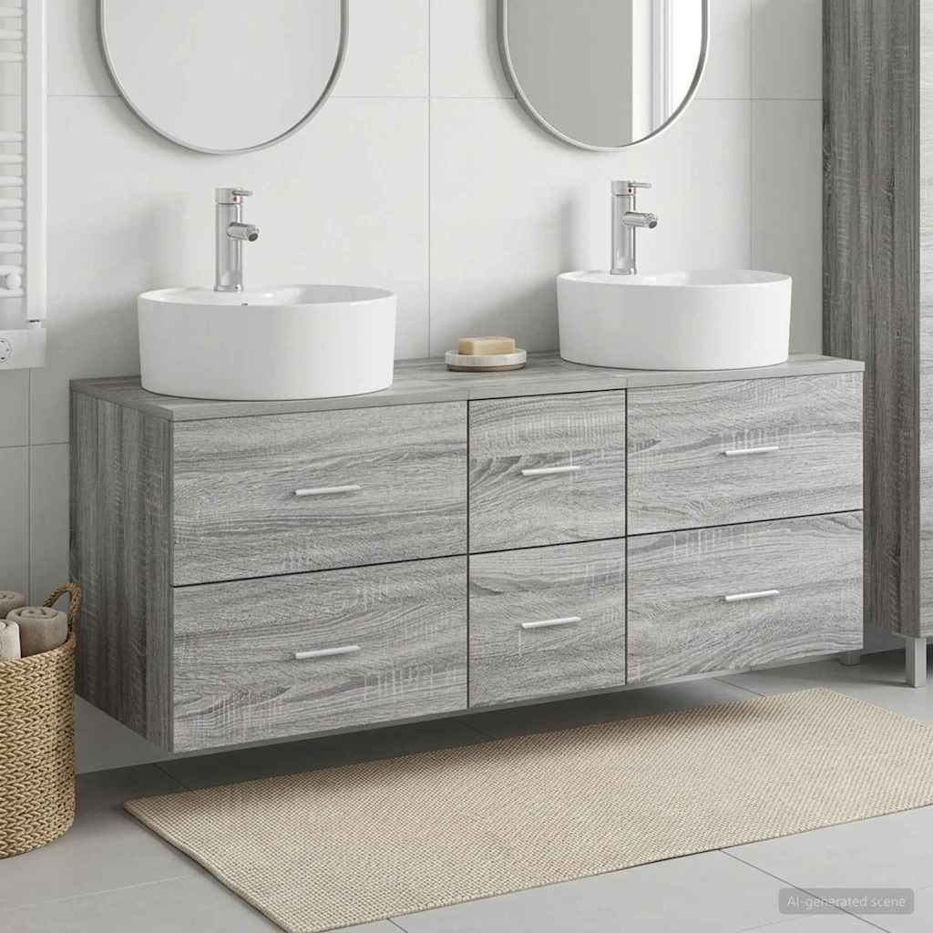 Badezimmermöbel-Set 3 stk. Grau Sonoma 49,5 x 44,5 x 65 cm