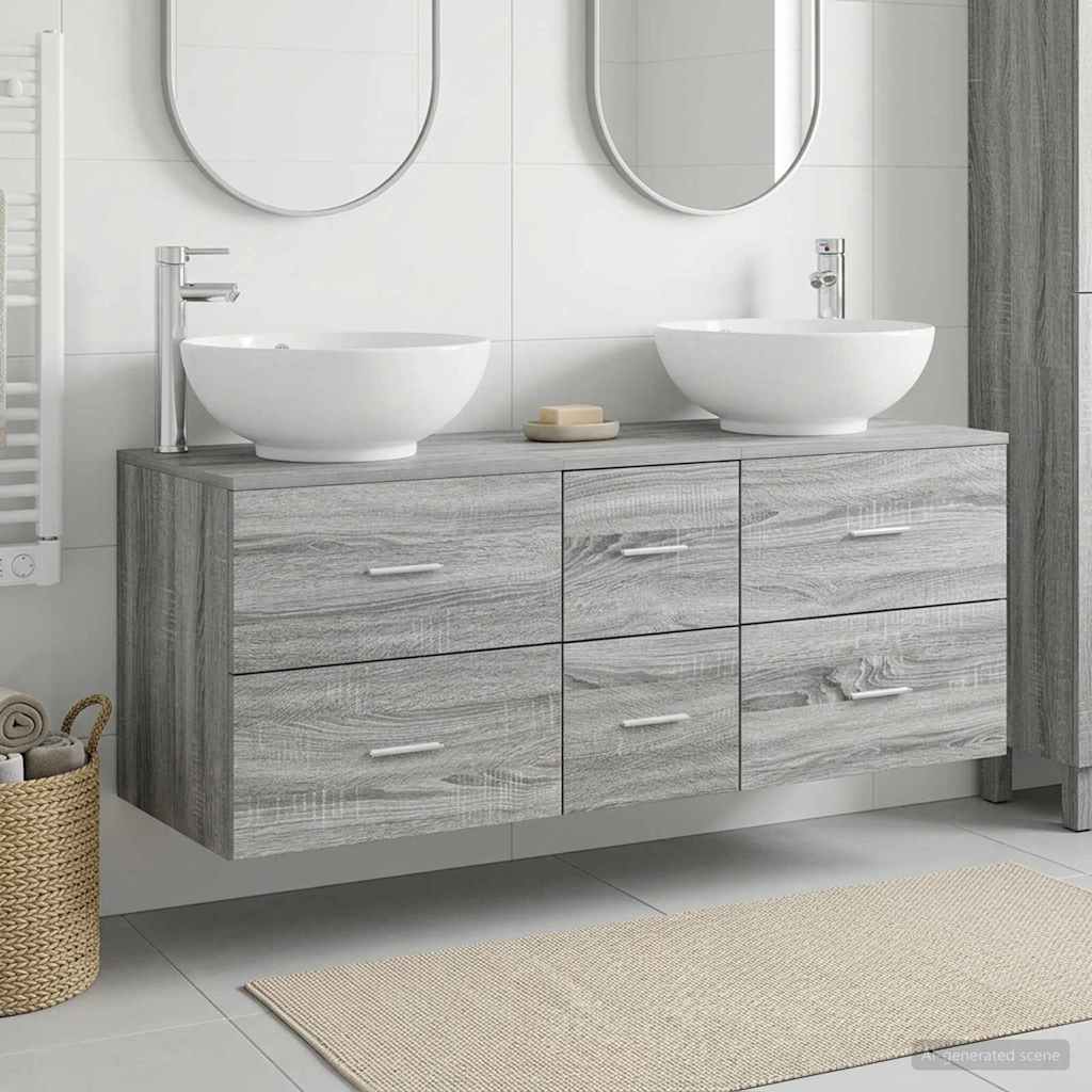Badezimmermöbel-Set 3 stk. Grau Sonoma 49,5 x 44,5 x 65 cm