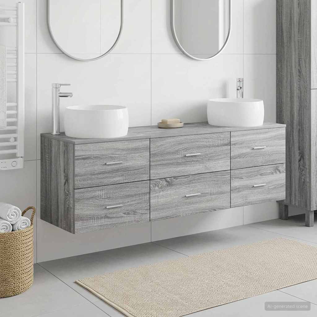 Badezimmermöbel-Set 3 stk. Grau Sonoma 49,5 x 44,5 x 66 cm