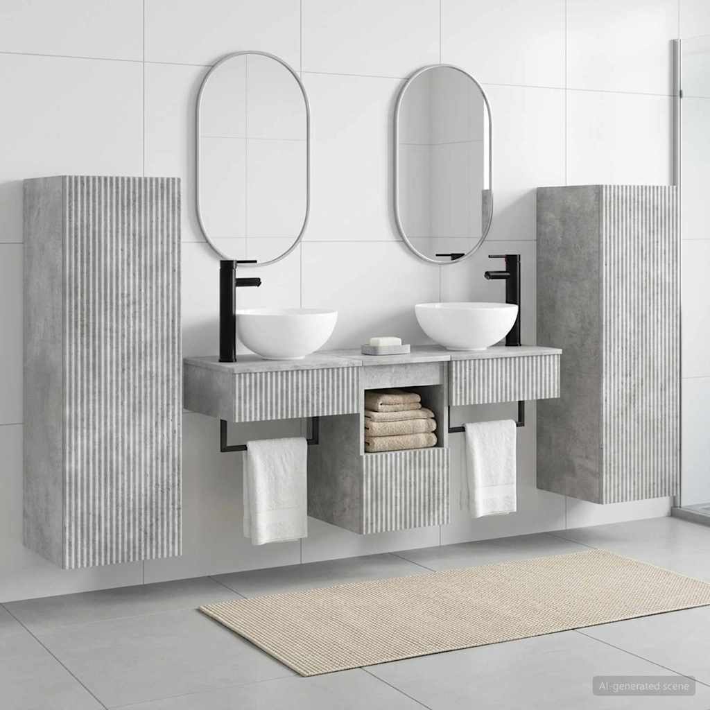 Badezimmermöbel-Set 5 stk. Betongrau 33 x 34,5 x 100 cm