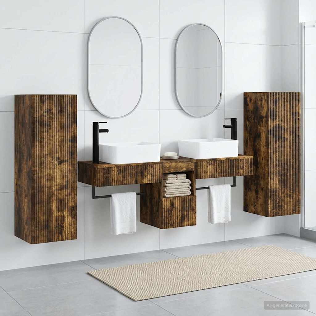 Badezimmermöbel-Set 5 stk. Geräucherte Eiche 33 x 34,5 x 100 cm