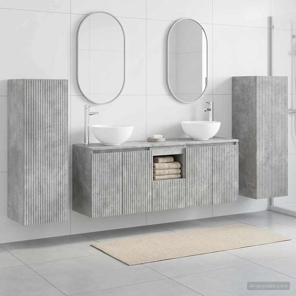 Badezimmermöbel-Set 5 stk. Betongrau 33 x 34,5 x 100 cm