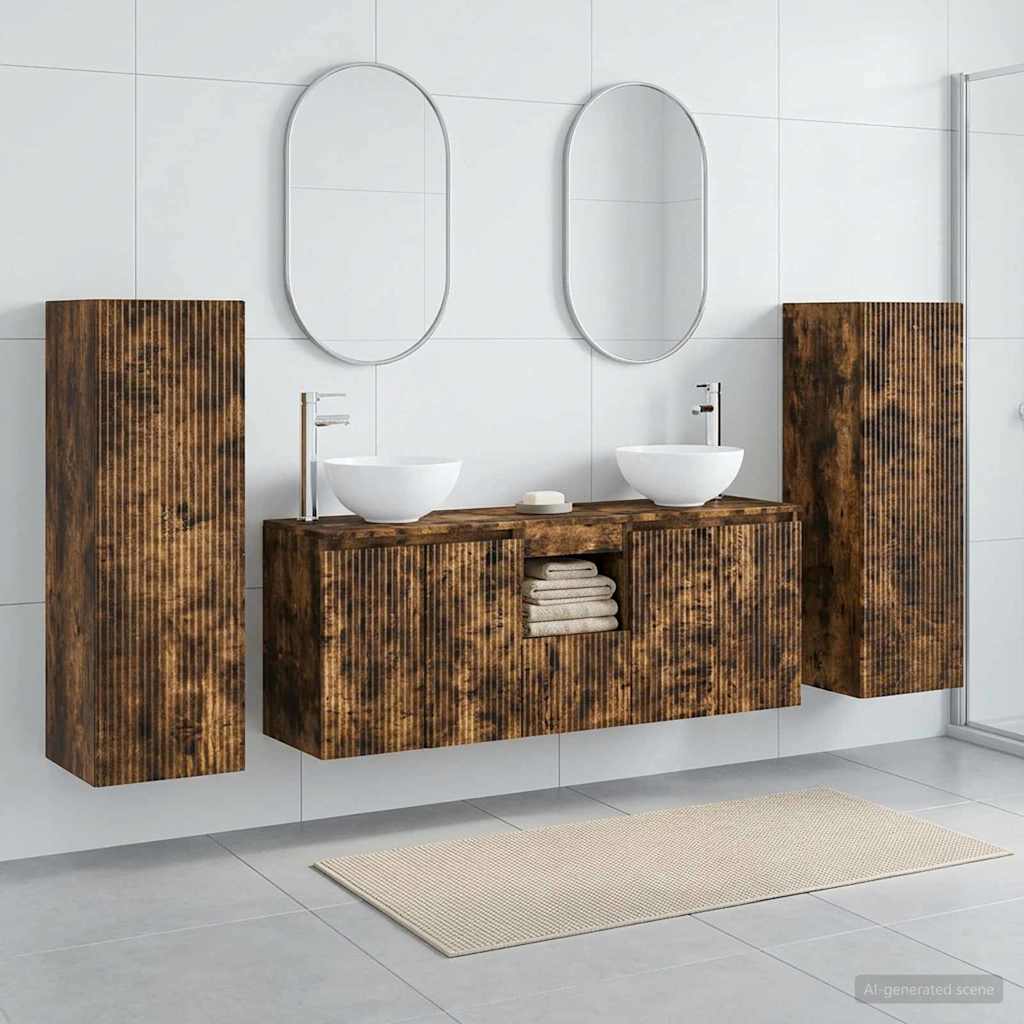 Badezimmermöbel-Set 5 stk. Geräucherte Eiche 33 x 34,5 x 100 cm
