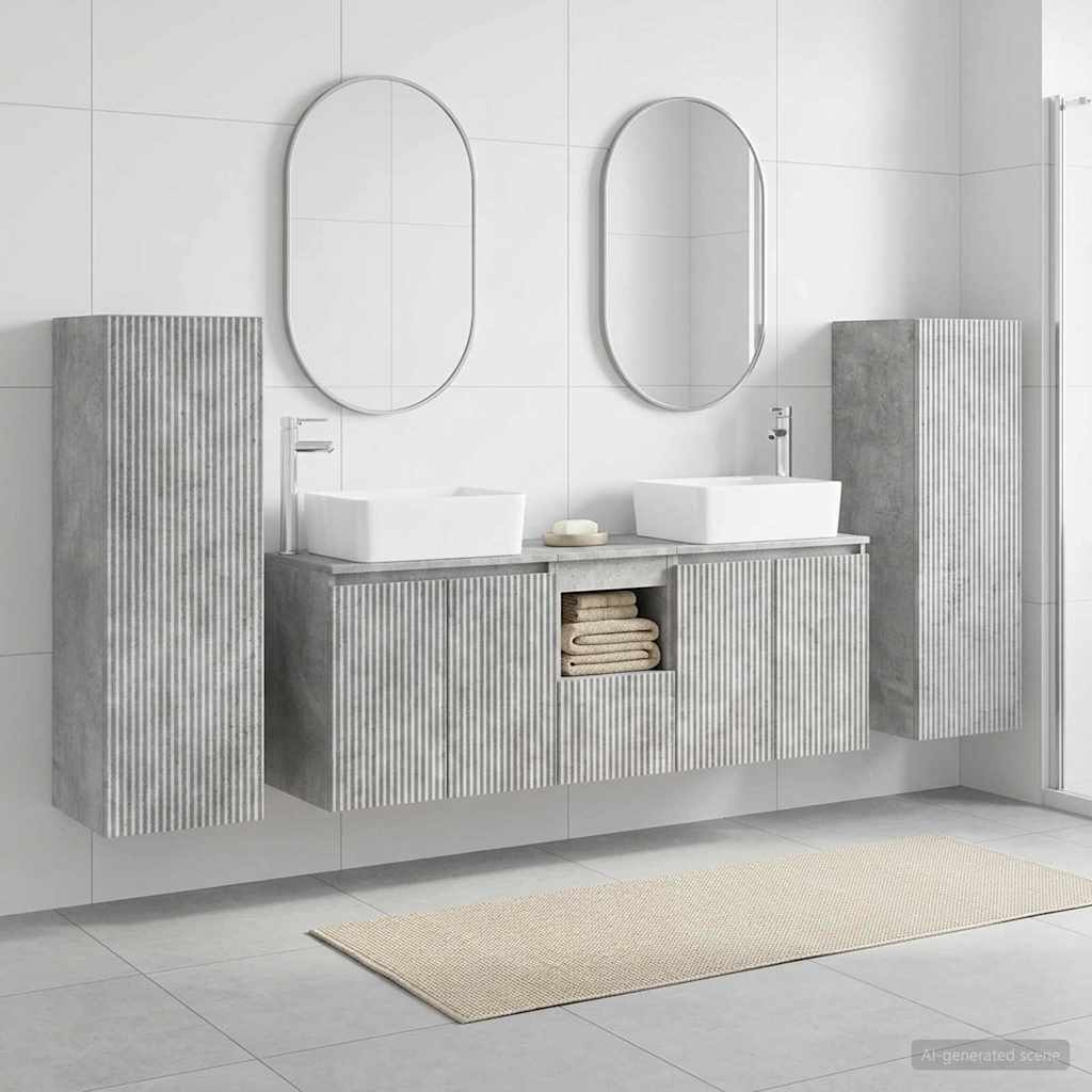 Badezimmermöbel-Set 5 stk. Betongrau 33 x 34,5 x 100 cm