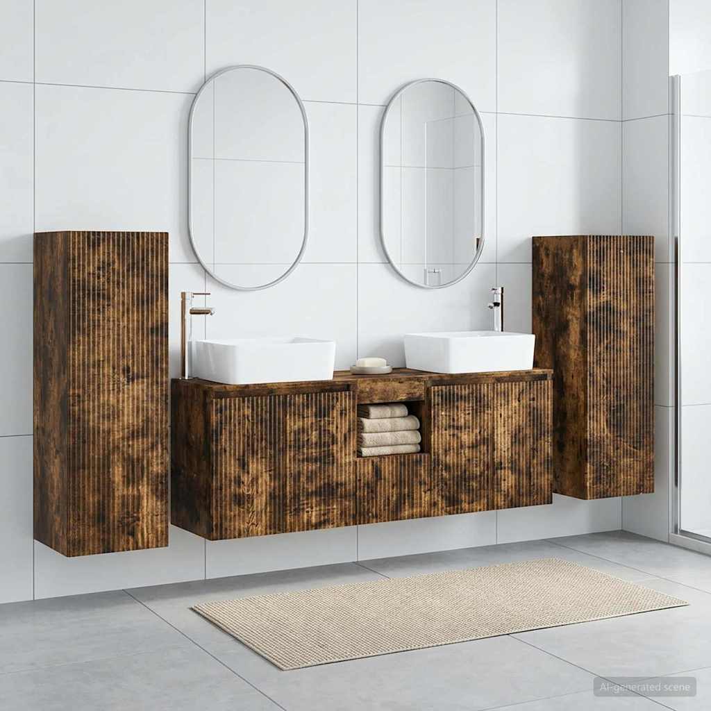 Badezimmermöbel-Set 5 stk. Geräucherte Eiche 33 x 34,5 x 100 cm