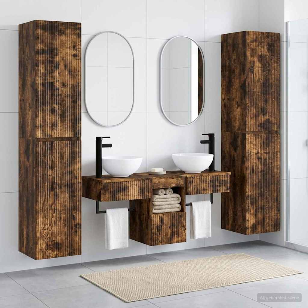 Badezimmermöbel-Set 5 stk. Geräucherte Eiche 33 x 34,5 x 160 cm