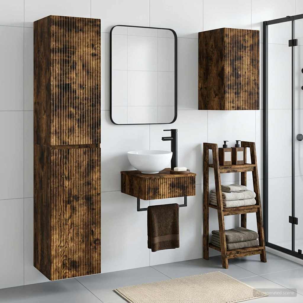 Badezimmermöbel-Set 3 stk. Geräucherte Eiche 33 x 34,5 x 160 cm