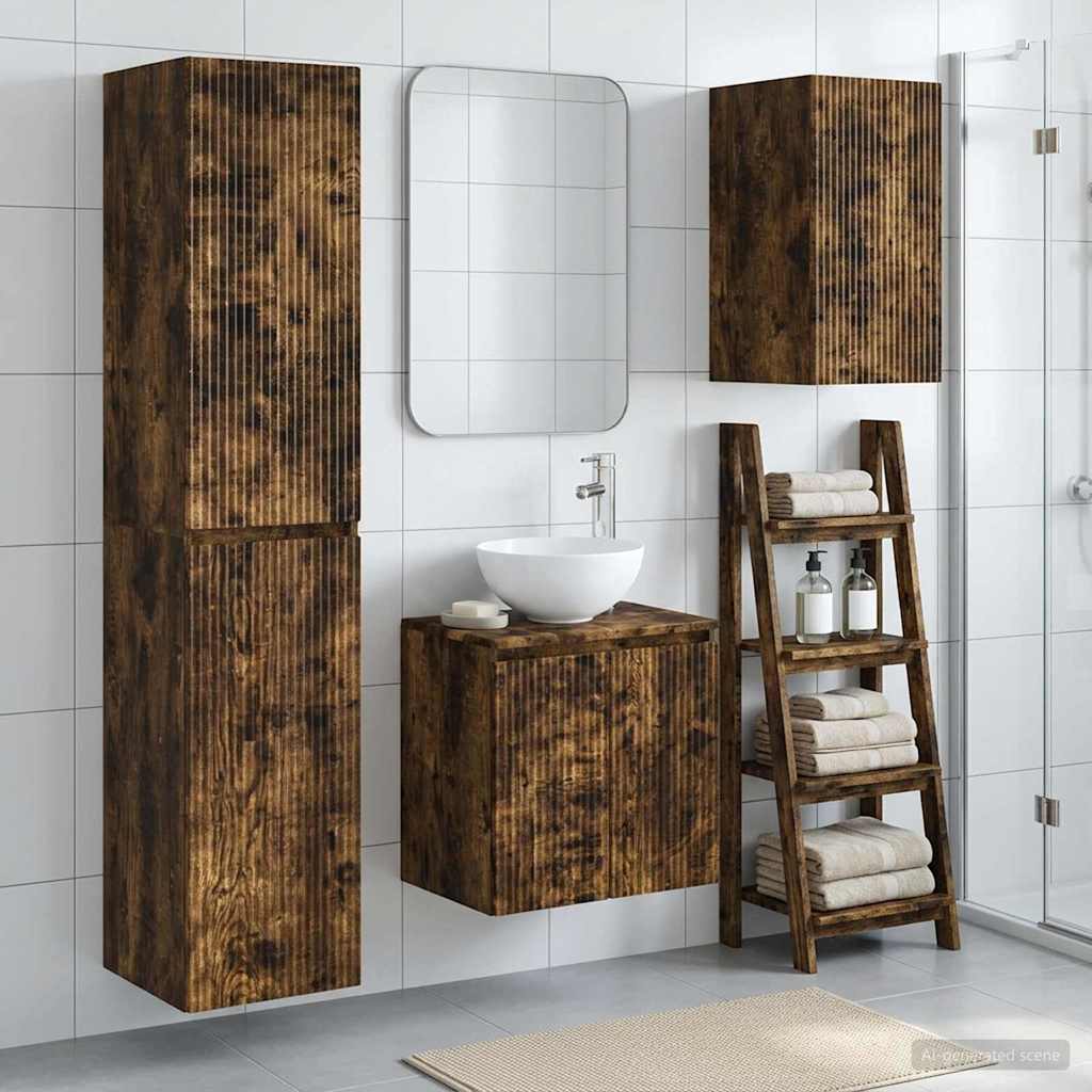 Badezimmermöbel-Set 3 stk. Geräucherte Eiche 33 x 34,5 x 160 cm