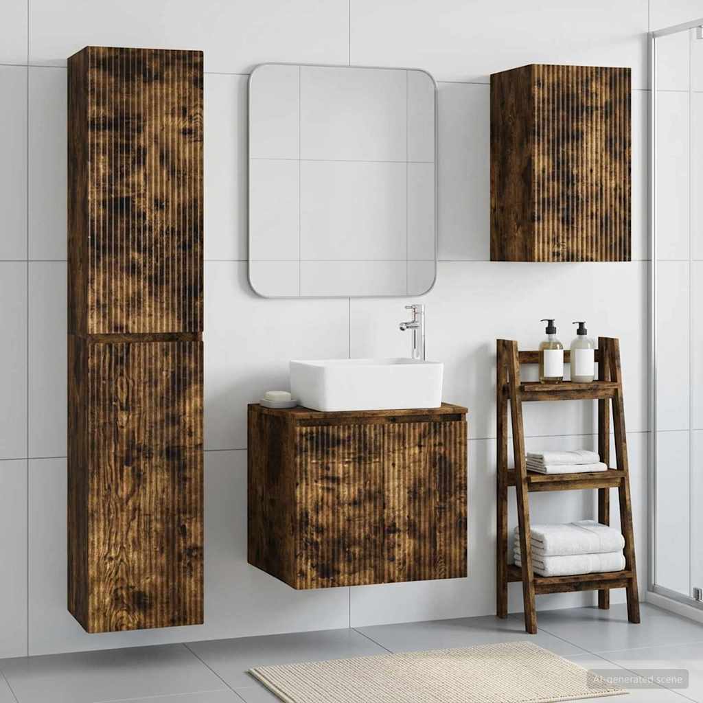 Badezimmermöbel-Set 3 stk. Geräucherte Eiche 33 x 34,5 x 160 cm