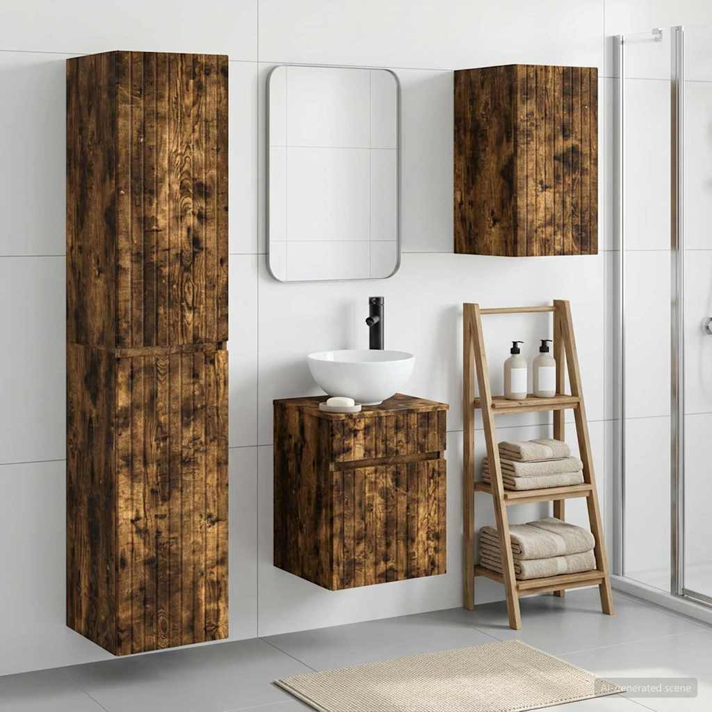 Badezimmermöbel-Set 3 stk. Geräucherte Eiche 33 x 34,5 x 160 cm