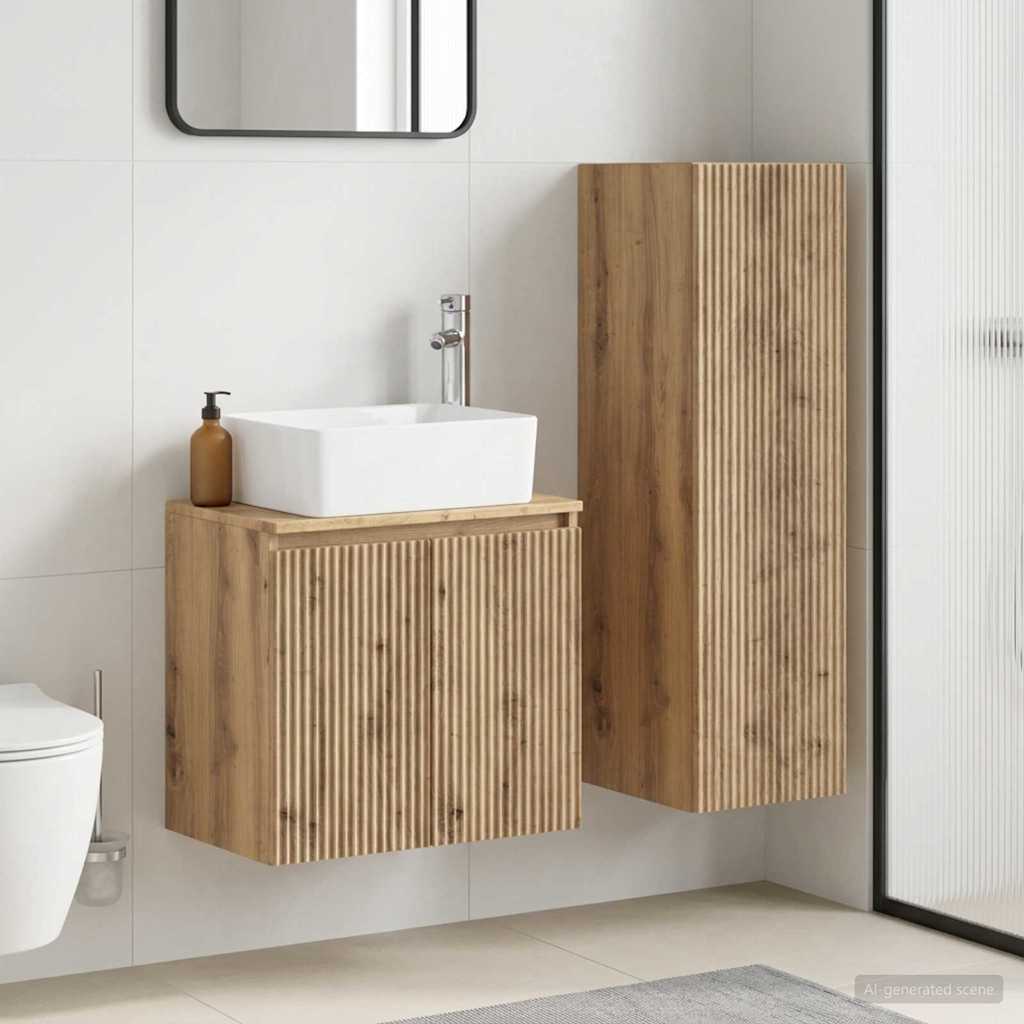 Badezimmermöbel-Set 2 Stk. Artisan-Eiche 33 x 34,5 x 100 cm