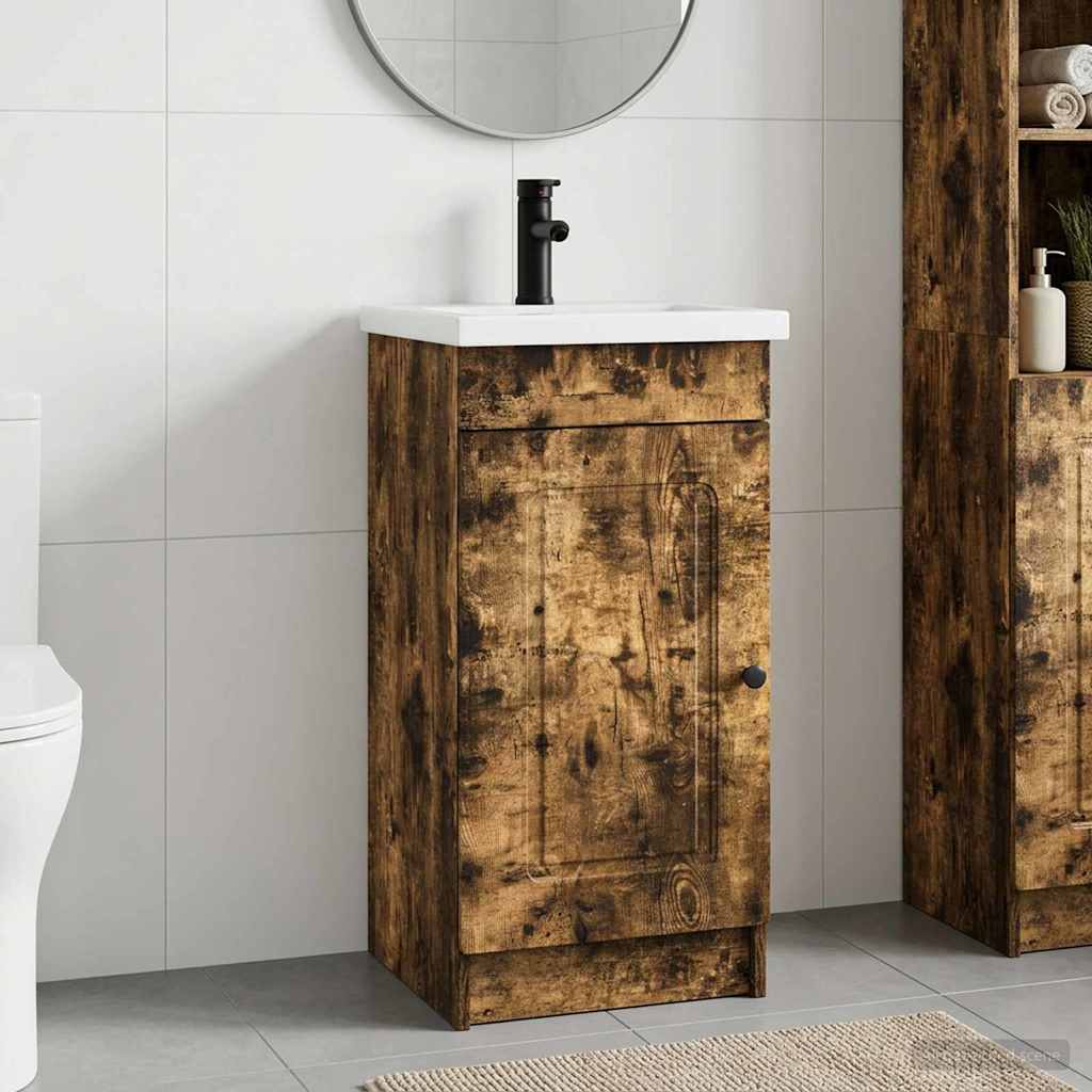 Badezimmerschrank mit Waschbecken Räuchereiche