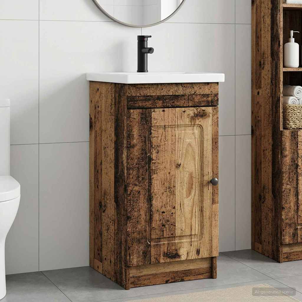 Badezimmerschrank mit Waschbecken Altholz 42 x 40 x 84,5 cm