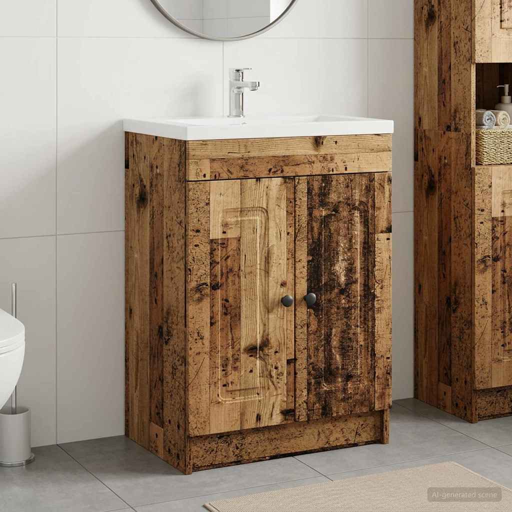 Unter dem Waschbecken Badschrank Altholz 78,5 x 37,5 x 81 cm