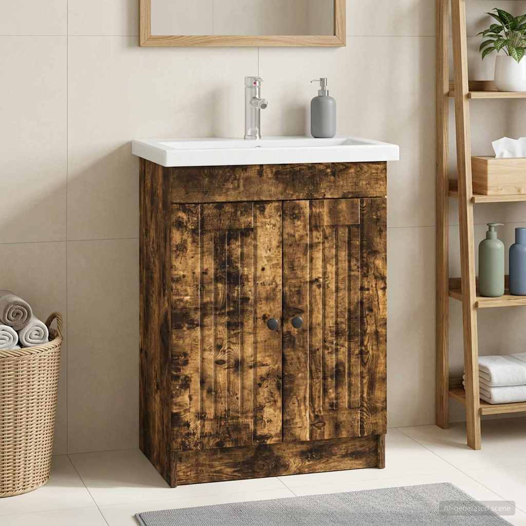 Unter dem Waschbecken Badschrank Räuchereiche 56 x 37,5 x 81 cm